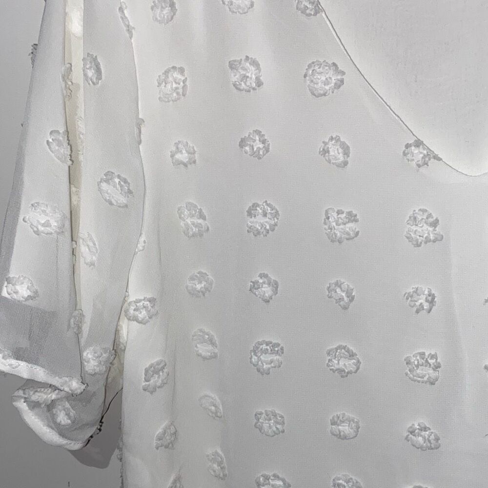 Blooming Jelly Women's White Swiss Dot Short Sleeve V-Neck Top Blouse Size Large - Picture 4 of 8